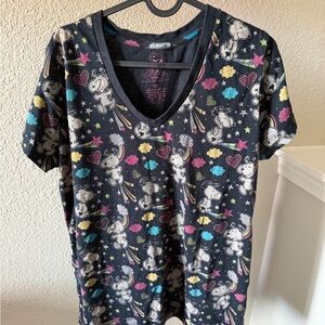 Plus Size 1X The Peanuts Snoopy Black Scene V Neck Shirt